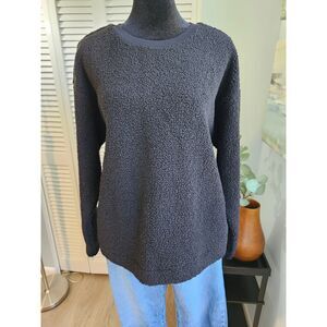 LOFT Sherpa Sweatshirt Black Fleece Pullover Small NWT $55 Comfy Warm